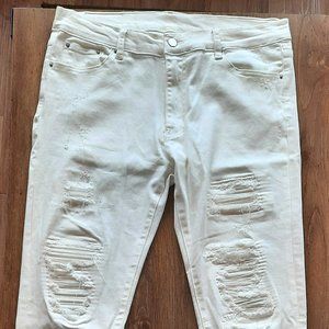 MNML sz33 distressed skinny stretch white denim jeans